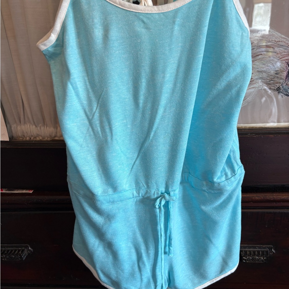 Summer Beach coverup Light Blue White shorts romper Knit